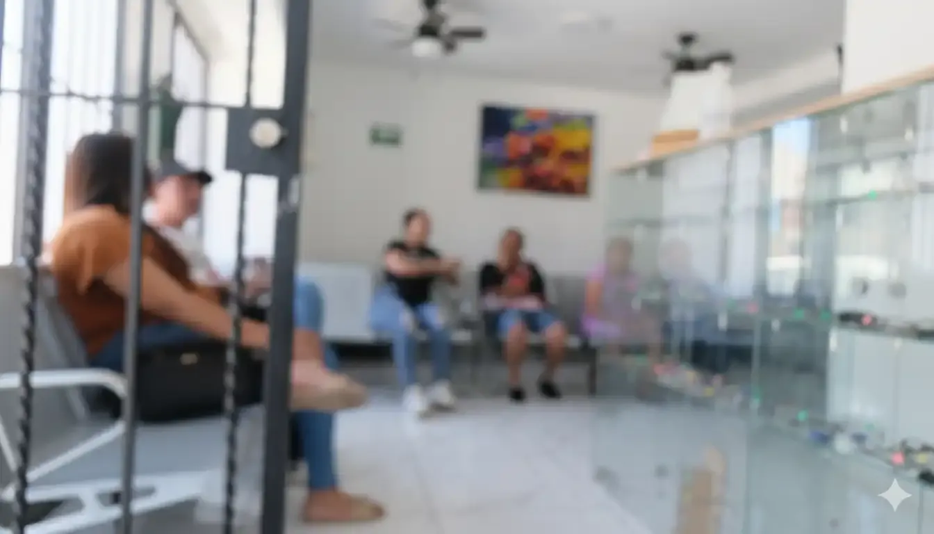 Paciente leyendo una tabla optométrica durante un examen visual para detectar hipermetropía.