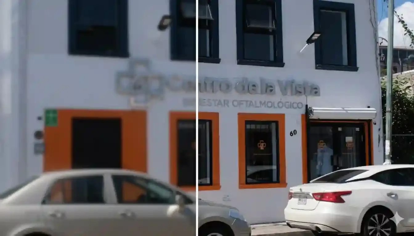 Paisaje visto a través de la perspectiva de una persona con miopía, mostrando los objetos lejanos borrosos.